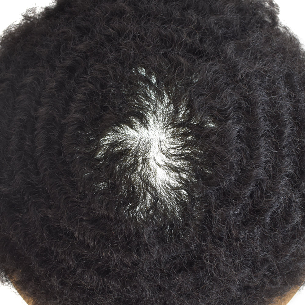 SINGA HAIR Afro Toupee For Black Men Human Hair Replacement System Units 0.12mm Durable Full Poly Skin Mens Hairpiece African American Mens Weave Hair Units