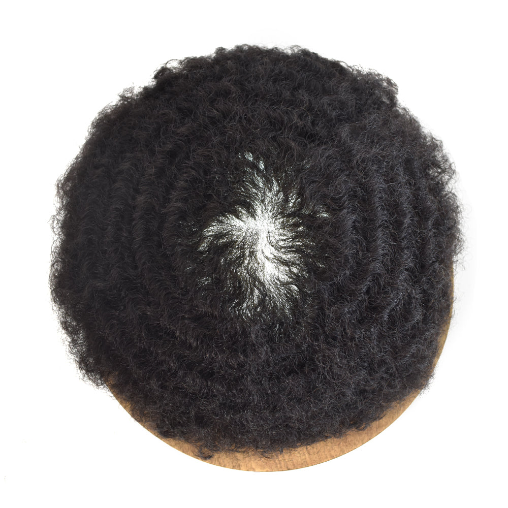 SINGA HAIR Afro Toupee For Black Men Human Hair Replacement System Units 0.12mm Durable Full Poly Skin Mens Hairpiece African American Mens Weave Hair Units