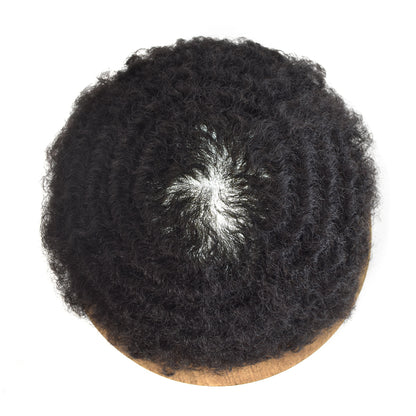 SINGA HAIR Afro Toupee For Black Men Human Hair Replacement System Units 0.12mm Durable Full Poly Skin Mens Hairpiece African American Mens Weave Hair Units