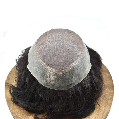 SINGA HAIR US STOCK Afro Toupee For Black Men Fine Mono Men Wave Hair Unit Clear Poly Around Kinky Curly Hairpiece