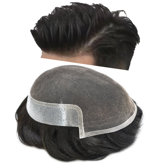 SINGA HAIR US Stock French Lace Front Mens Toupee Human Hair Piece for Men Breathable Hair Replacement System for Men Bleached Knots