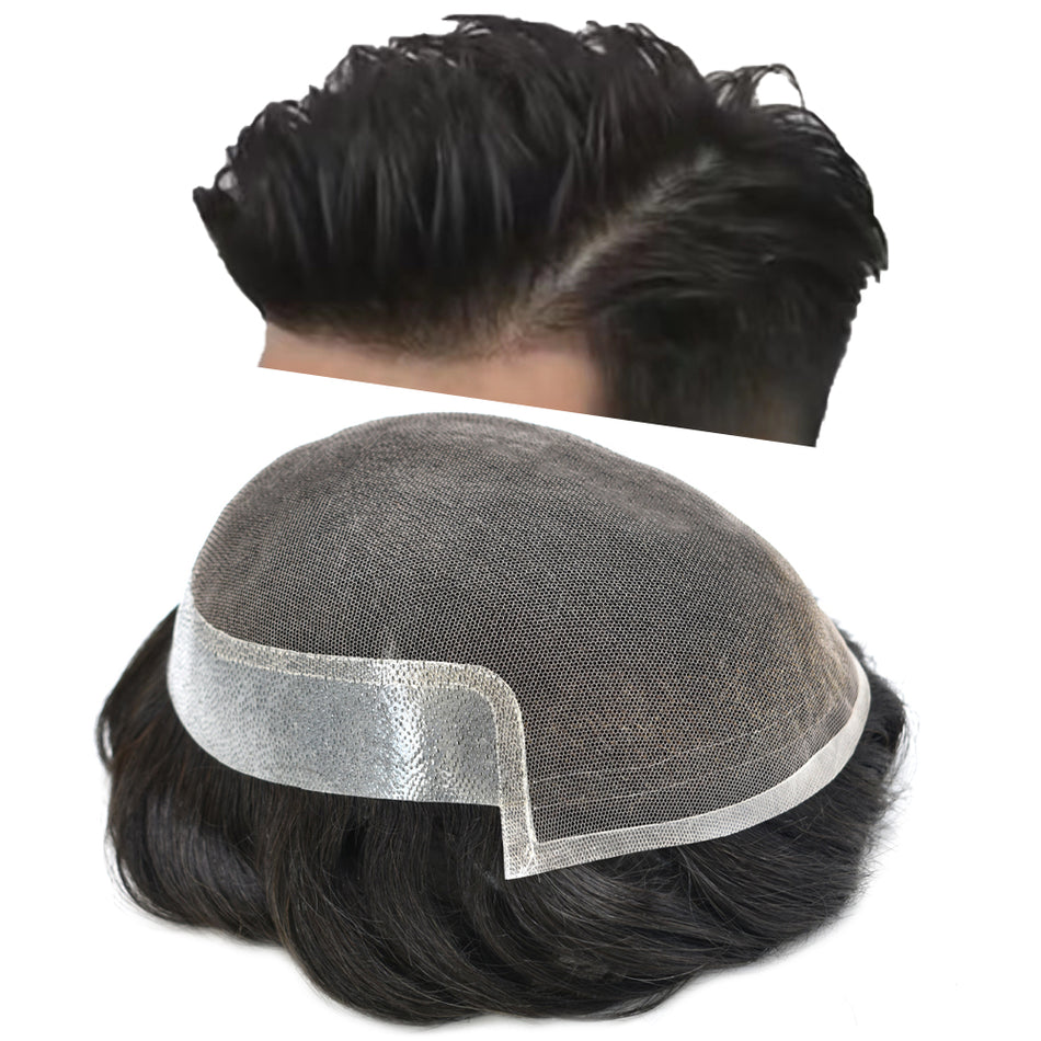 SINGA HAIR US Stock French Lace Front Mens Toupee Human Hair Piece for Men Breathable Hair Replacement System for Men Bleached Knots