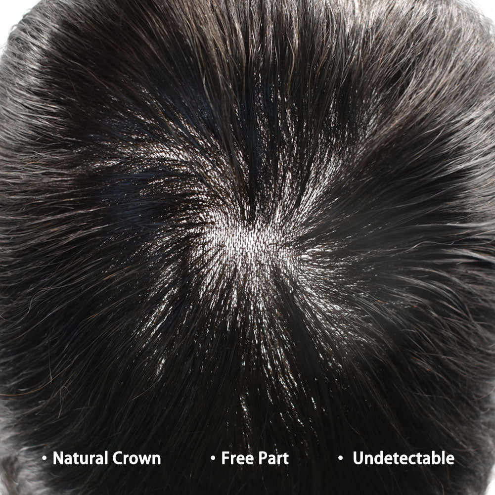SINGA HAIR Toupee for Men 0.08mm Thickness Natural&Durable Knotted Thin Skin PU Human Hair System For Men V-Looped Knots Mens Hairpieces Natural Hairline Toupee for Men