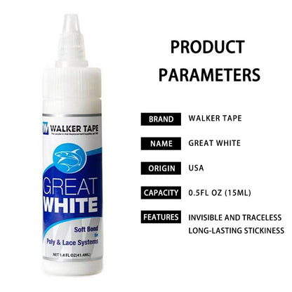 Great White Glue Adhesive Soft Bond Lace Poly Hair Replacement System Front Bonding Weave Wigs Active Wig Hairpiece Super Bold Hold Adhesive Liquid Glue 1.4 Oz
