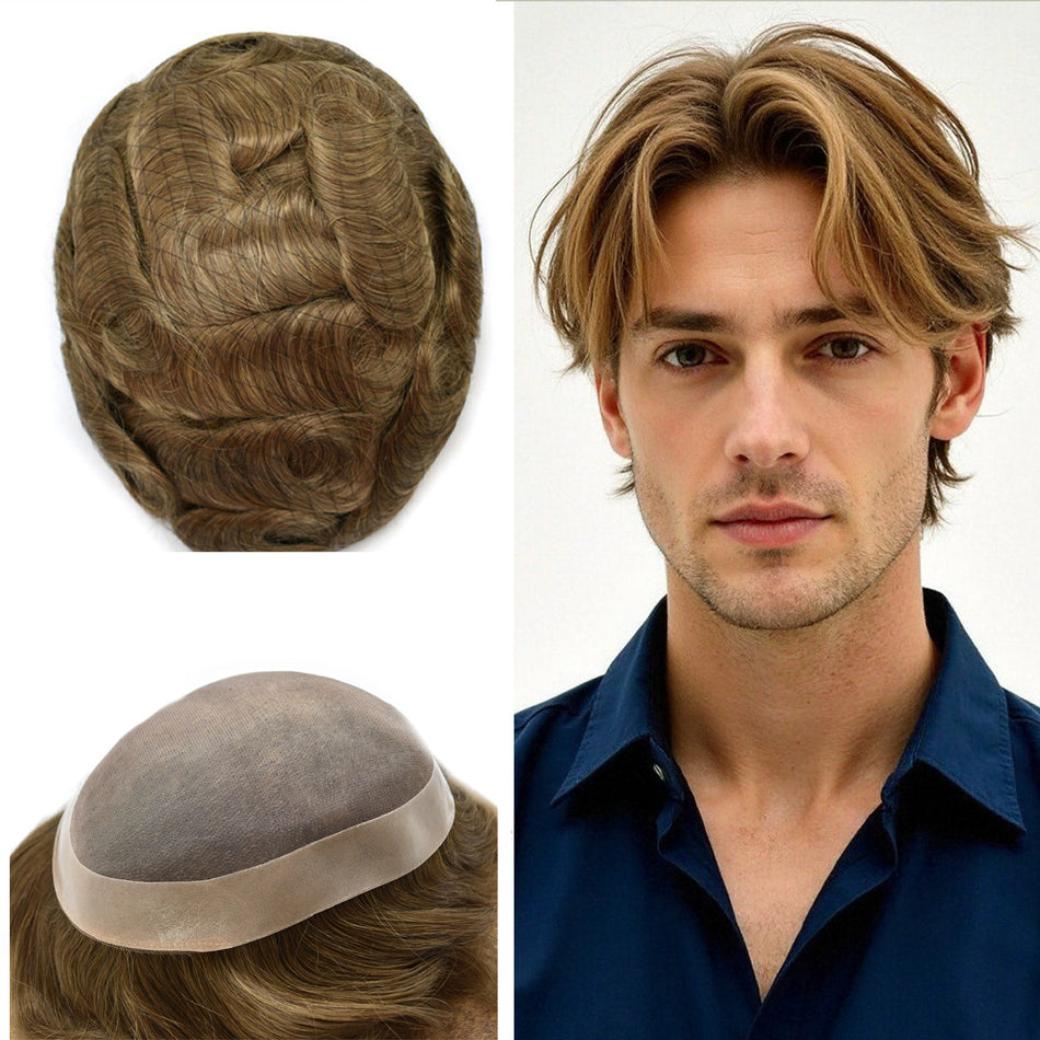 SINGA HAIR System for Mens Hair Piece US STOCK Monofilament with PU Coating(NPU) Toupee Folded Lace Front Natural Hairline Mens Toupee