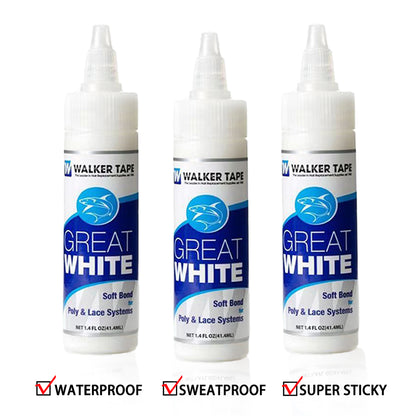Great White Glue Adhesive Soft Bond Lace Poly Hair Replacement System Front Bonding Weave Wigs Active Wig Hairpiece Super Bold Hold Adhesive Liquid Glue 1.4 Oz