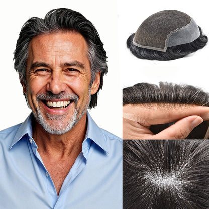 SINGA HAIR Mens Real Human Hair Replacement System Swiss Lace Toupee For Men Hairpiece Breathable Bleached Knot Natural Hairline