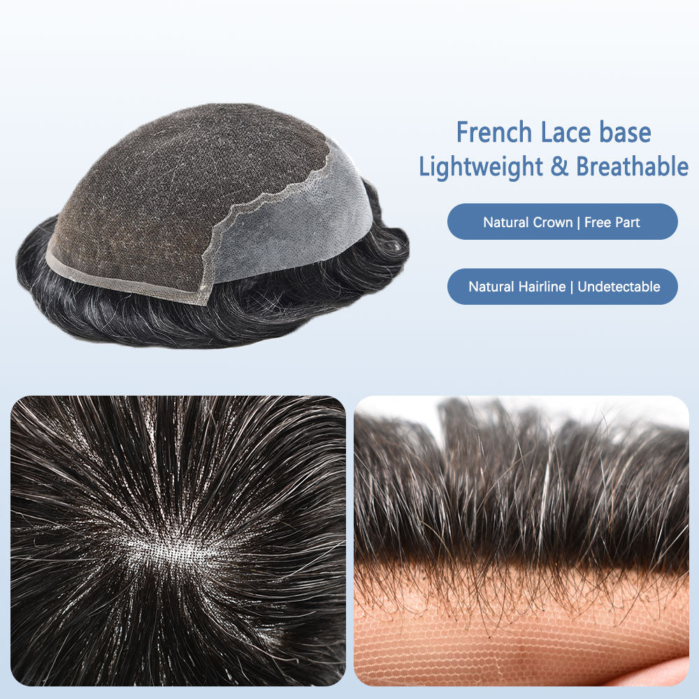 SINGA HAIR Mens Real Human Hair Replacement System Swiss Lace Toupee For Men Hairpiece Breathable Bleached Knot Natural Hairline