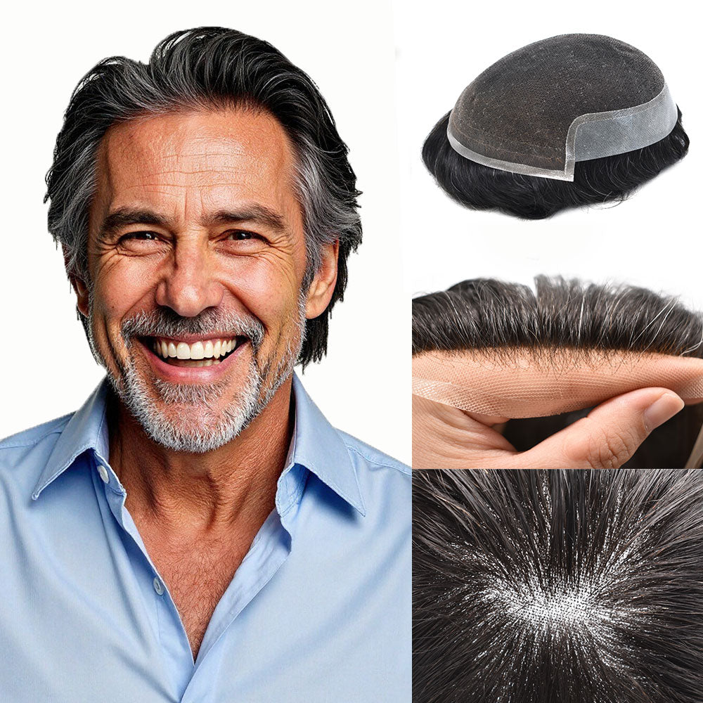 SINGA HAIR US Stock French Lace Front Mens Toupee Breathable Invisible Knots Human Hairpiece|Fast Shipping USA