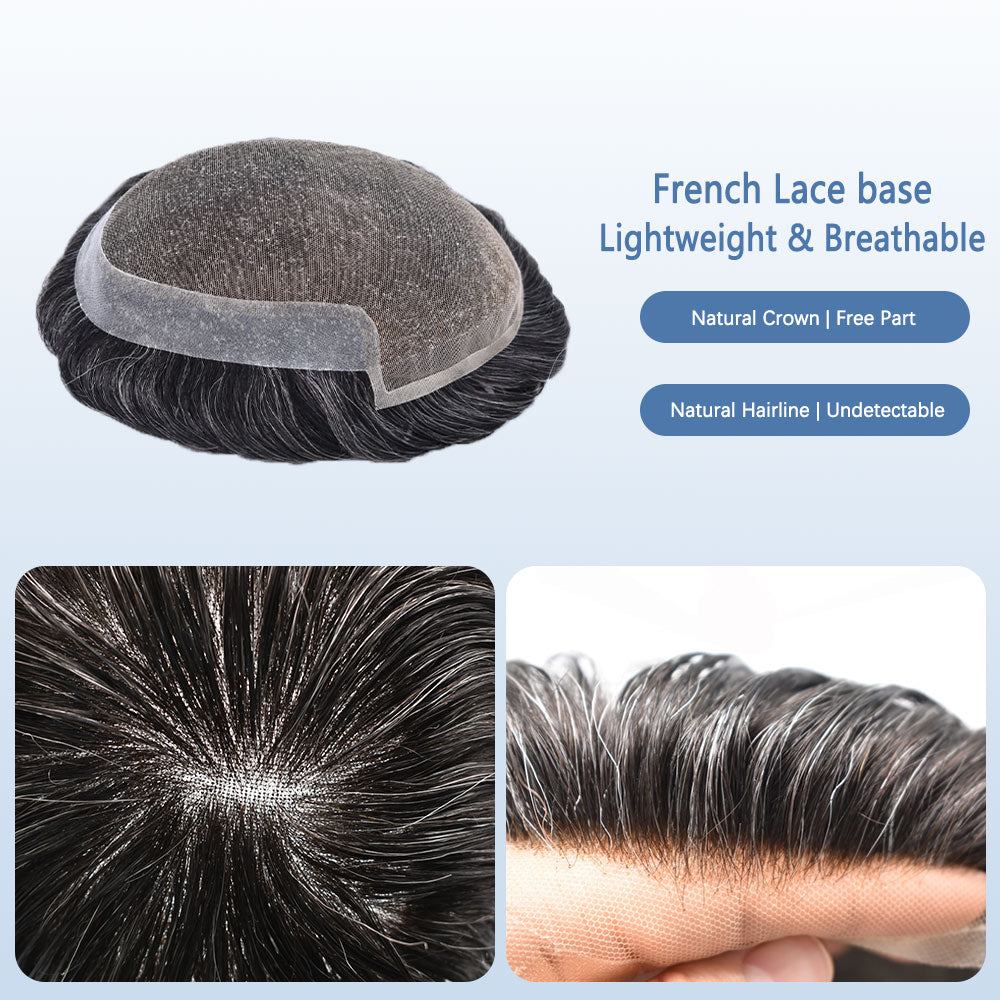 SINGA HAIR US Stock French Lace Front Mens Toupee Breathable Invisible Knots Human Hairpiece|Fast Shipping USA