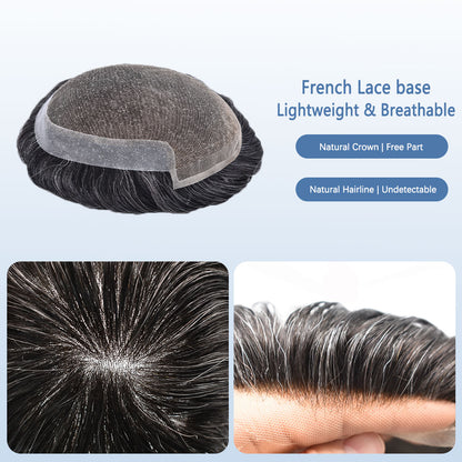 SINGA HAIR US Stock French Lace Front Mens Toupee Breathable Invisible Knots Human Hairpiece|Fast Shipping USA