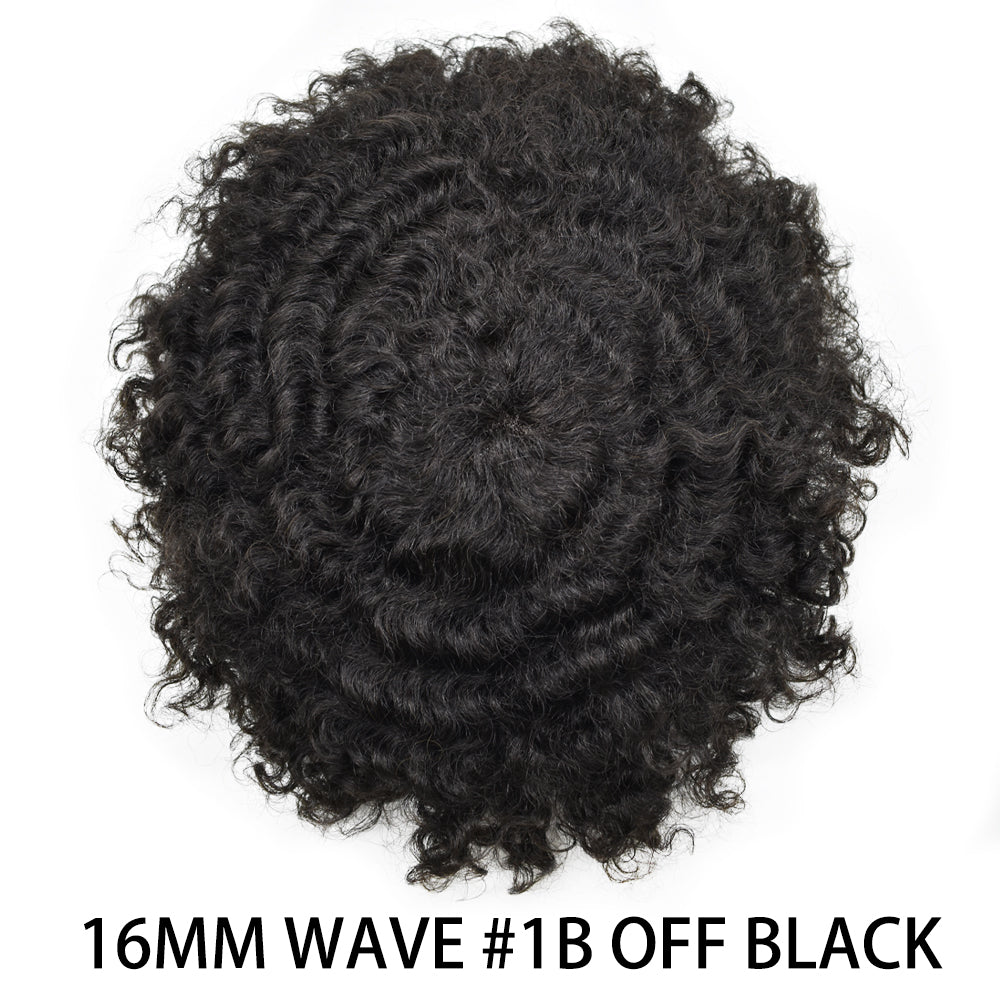 SINGA HAIR Afro Toupee For Black Men Human Hair Replacement System Units 0.12mm Durable Full Poly Skin Mens Hairpiece African American Mens Weave Hair Units