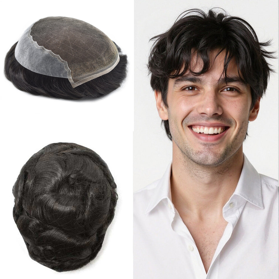 SINGA HAIR US Stock Hair System For Men Soft Welded Lace Base Front Human Hairpiece Bleached Knot Natural Hairline Hair System