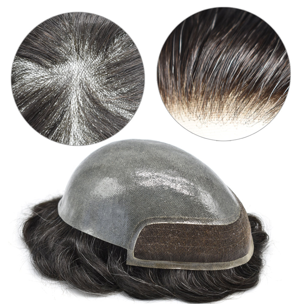 SINGA HAIR Toupee for Men Poly Skin Hair System Lace Front Hair Replacement System Hairpieces Bleached Knot
