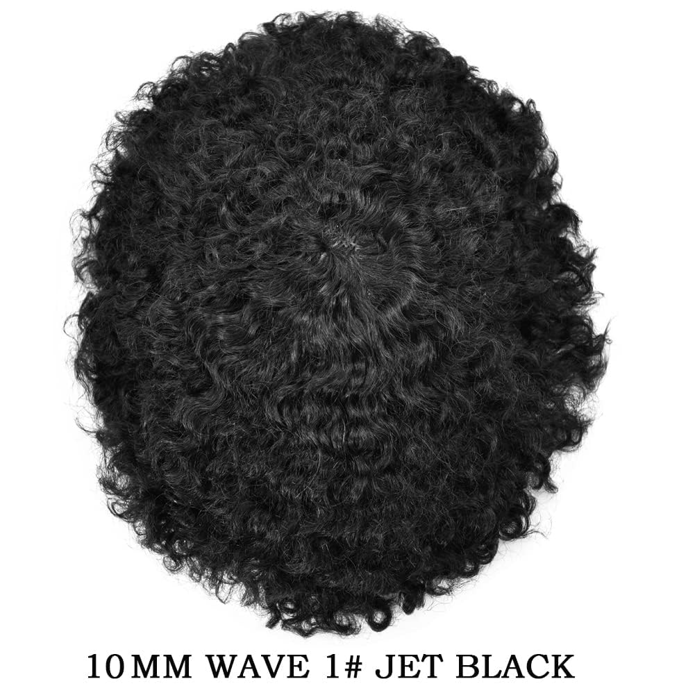 SINGA HAIR Afro Toupee For Black Men Human Hair Replacement System Units 0.12mm Durable Full Poly Skin Mens Hairpiece African American Mens Weave Hair Units