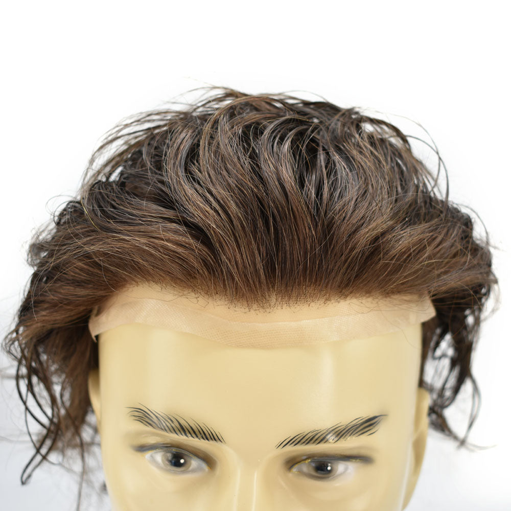 SINGA HAIR Toupee for Men Poly Skin Hair System Lace Front Hair Replacement System Hairpieces Bleached Knot