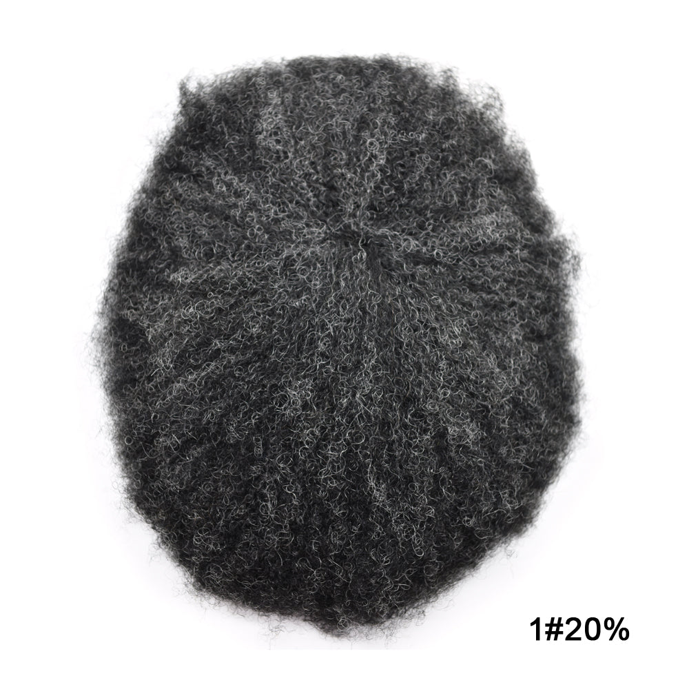 SINGA HAIR Afro Toupee For Black Men Human Hair Replacement System Units 0.12mm Durable Full Poly Skin Mens Hairpiece African American Mens Weave Hair Units