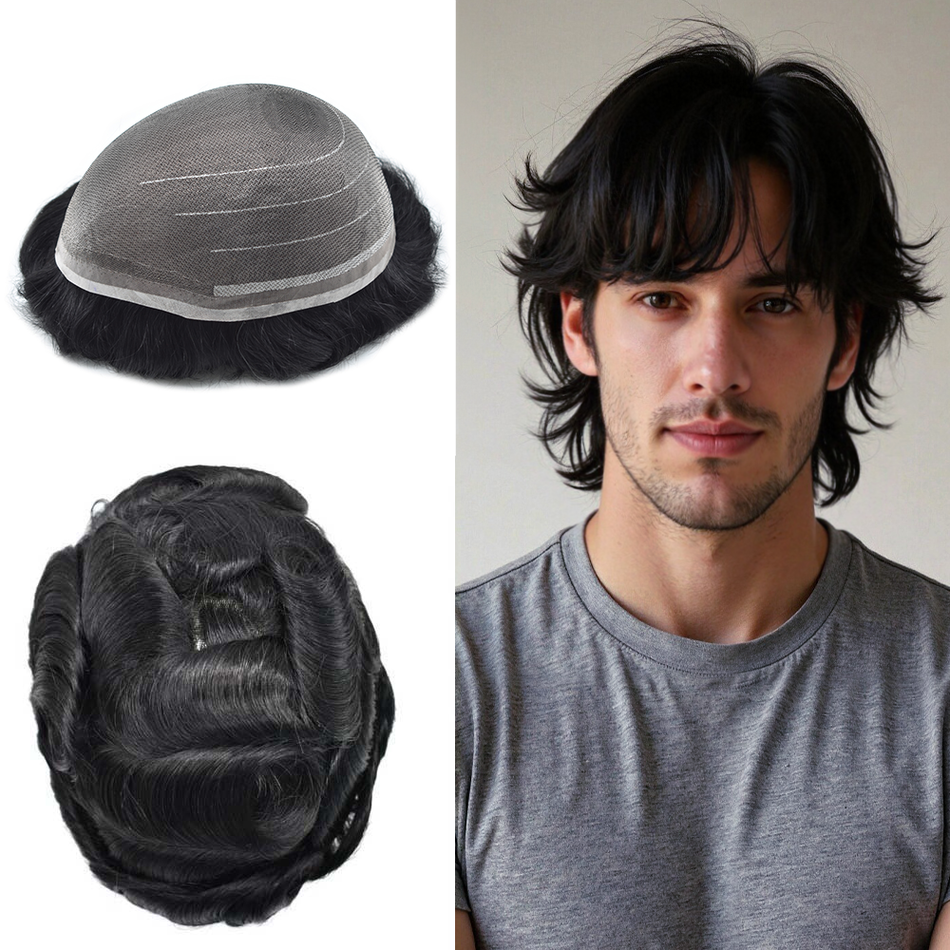 SINGA HAIR Super Fine Welded Mono Mens Toupee Real Human Hair Bleached Knot Hair System