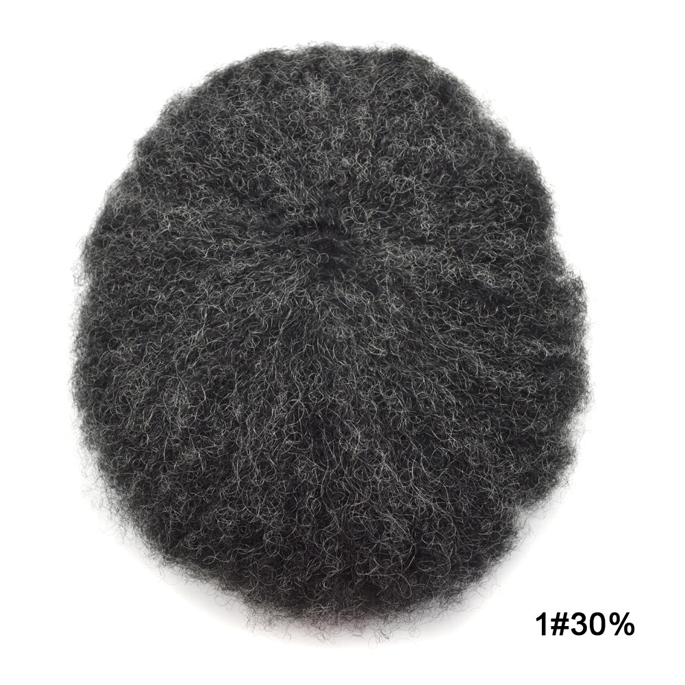 SINGA HAIR Afro Toupee For Black Men Human Hair Replacement System Units 0.12mm Durable Full Poly Skin Mens Hairpiece African American Mens Weave Hair Units