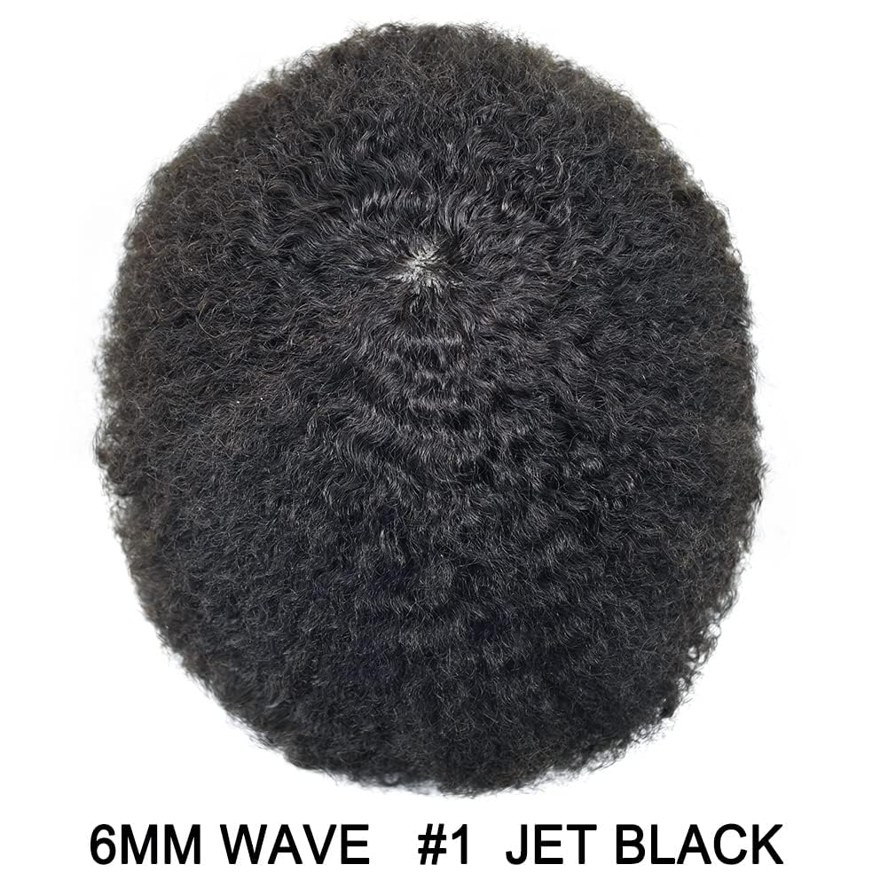 SINGA HAIR Afro Toupee For Black Men Human Hair Replacement System Units 0.12mm Durable Full Poly Skin Mens Hairpiece African American Mens Weave Hair Units