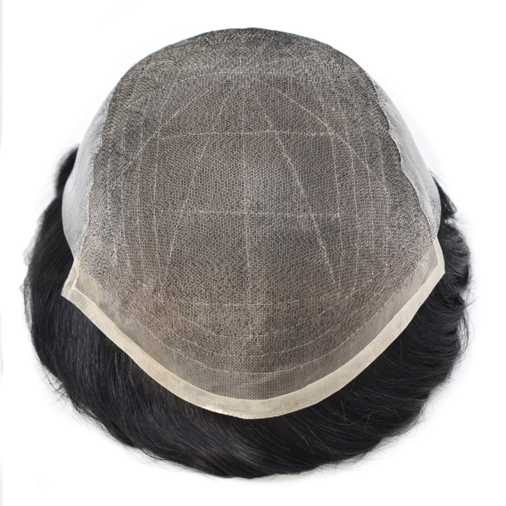 SINGA HAIR Hair System For Men Human Hair Swiss Super Welded Lace wIith Poly Natural Hairline Bleached Knots Toupee for Men