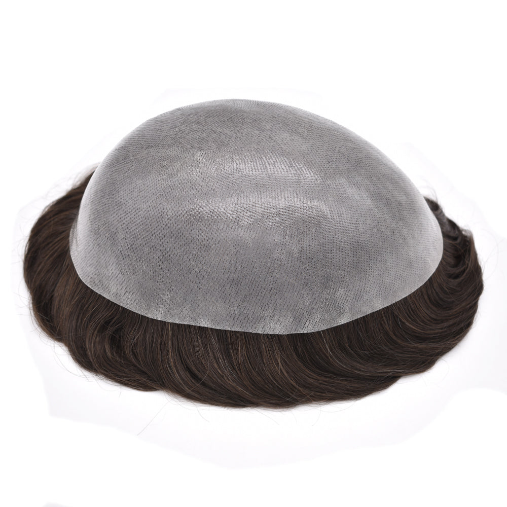 SINGA HAIR Mens Toupee Hair System 0.12mm Durable Full Poly Human Hair Piece for Men Full Skin Clear Poly Mens Toupee All V-looped Hairpiece For Men
