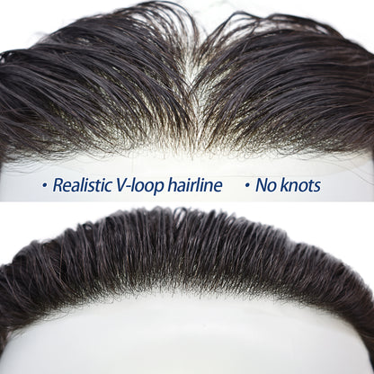 SINGA HAIR Men Frontal Hair System V-Looped PU Toupee for Men Natural Hairline Mens Toupee