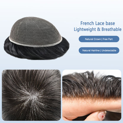 SINGA HAIR Mens Toupee Full French Lace Hair Replacement System Real Human Hair Hair Pieces Breathable Bleached Knot Hairpiece for Mens Natural Hairline