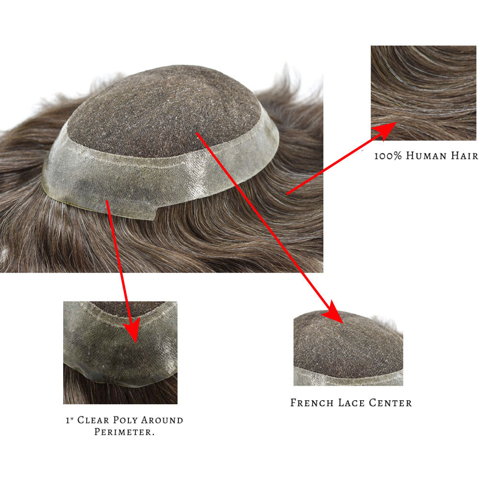 SINGA HAIR US Stock Human Hairpiece French Lace Mens Toupee Poly Skin Around Mens Hair System