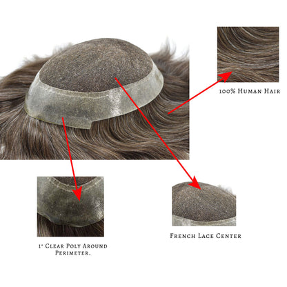 SINGA HAIR US Stock Human Hairpiece French Lace Mens Toupee Poly Skin Around Mens Hair System
