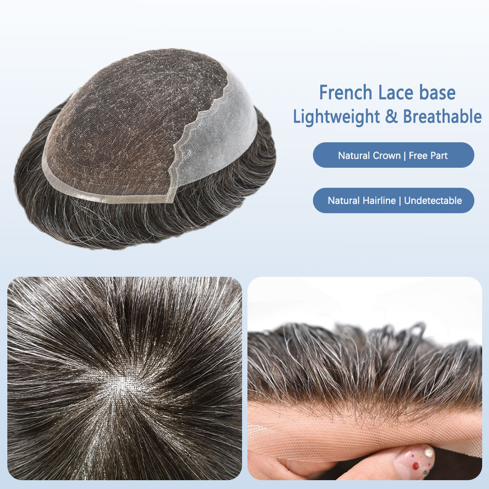 SINGA HAIR Mens Real Human Hair Replacement System Swiss Lace Toupee For Men Hairpiece Breathable Bleached Knot Natural Hairline
