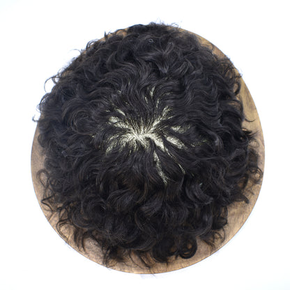 SINGA HAIR US STOCK Afro Toupee For Black Men Fine Mono Men Wave Hair Unit Clear Poly Around Kinky Curly Hairpiece