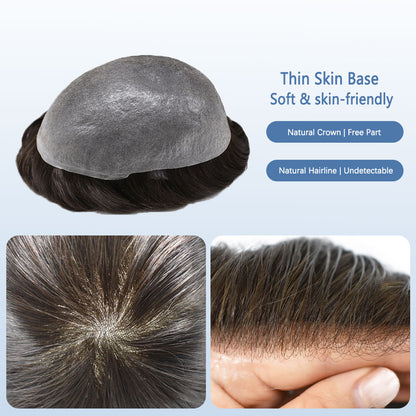 SINGA HAIR US Stock 0.06mm Ultra Thin Skin Hair System for Men V-Looped Knots Mens Hairpieces Toupee for Men