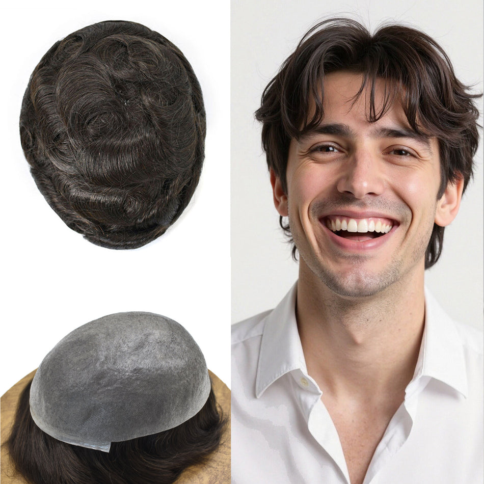 SINGA HAIR 0.06mm Thin Skin Mens Toupee Real Human Hair All V-loop Hair Systems