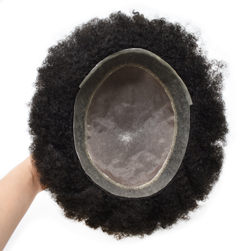 SINGA HAIR US STOCK Afro Toupee For Black Men Fine Mono Men Wave Hair Unit Clear Poly Around Kinky Curly Hairpiece