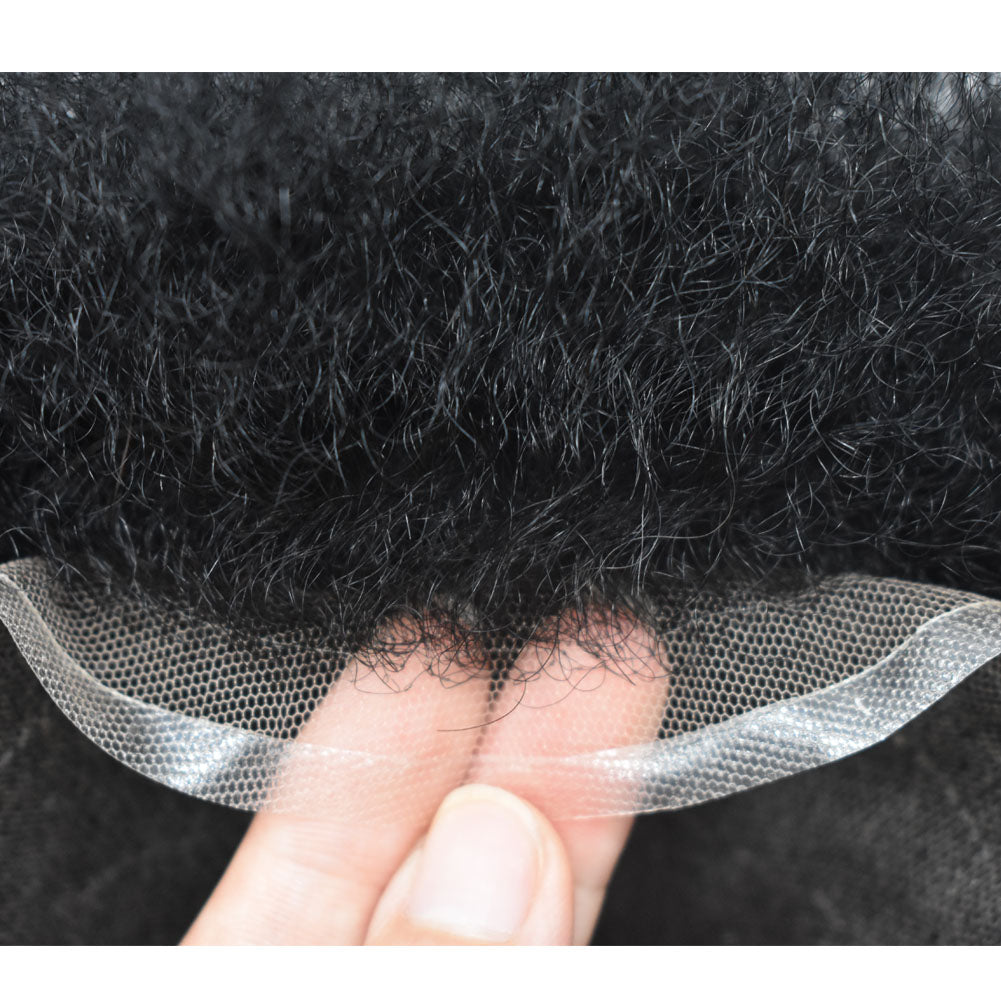 SINGA HAIR Afro Kinky Curly Hairpieces for Man Full French Lace Hair Units Mens Hairpiece Afro Brazilian Human Hair Replacement System for Men
