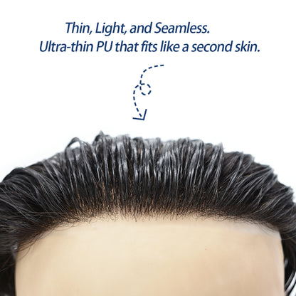 SINGA HAIR Men Frontal Hair System V-Looped PU Toupee for Men Natural Hairline Mens Toupee