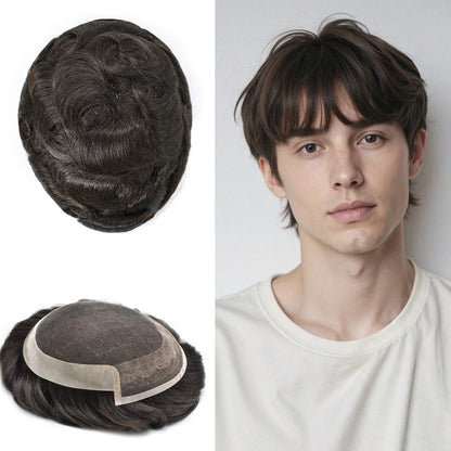 SINGA HAIR Toupee for Men Real Human Hair Piece French Lace Mens Hairpiece NPU Poly Coating Breathable Mens Toupee Hair Replacement System Natural Hairline
