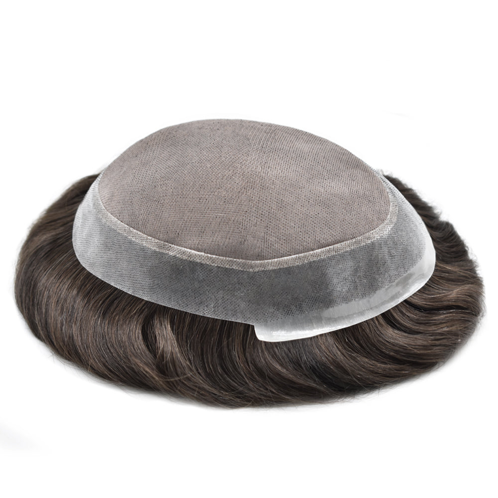 SINGA HAIR Mens Toupee Real Human Hair System for Men Fine Monofilament with Poly Skin Hairpieces for Men