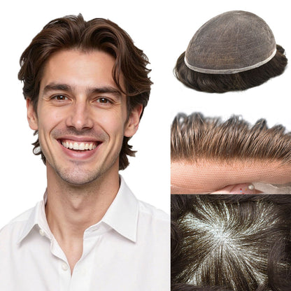 SINGA HAIR Mens Toupee Full French Lace Hair Replacement System Real Human Hair Hair Pieces Breathable Bleached Knot Hairpiece for Mens Natural Hairline