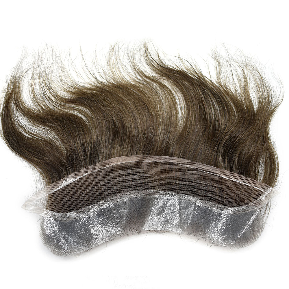 SINGA HAIR Human Hair Mens Frontal Hairpiece Forehead Hairline Toupee French Lace With PU Natural Hairline For Receding Hairline 4X18cm