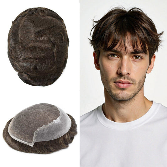 SINGA HAIR Mens Real Human Hair Replacement System Swiss Lace Toupee For Men Hairpiece Breathable Bleached Knot Natural Hairline