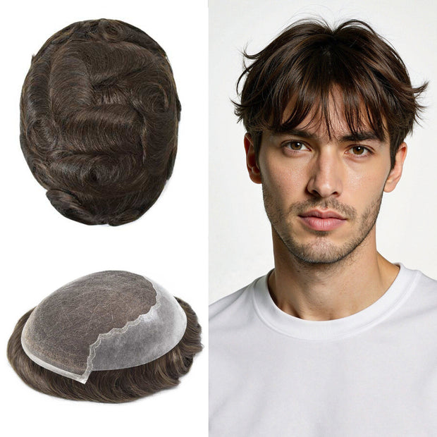 SINGA HAIR Mens Real Human Hair Replacement System Swiss Lace Toupee For Men Hairpiece Breathable Bleached Knot Natural Hairline