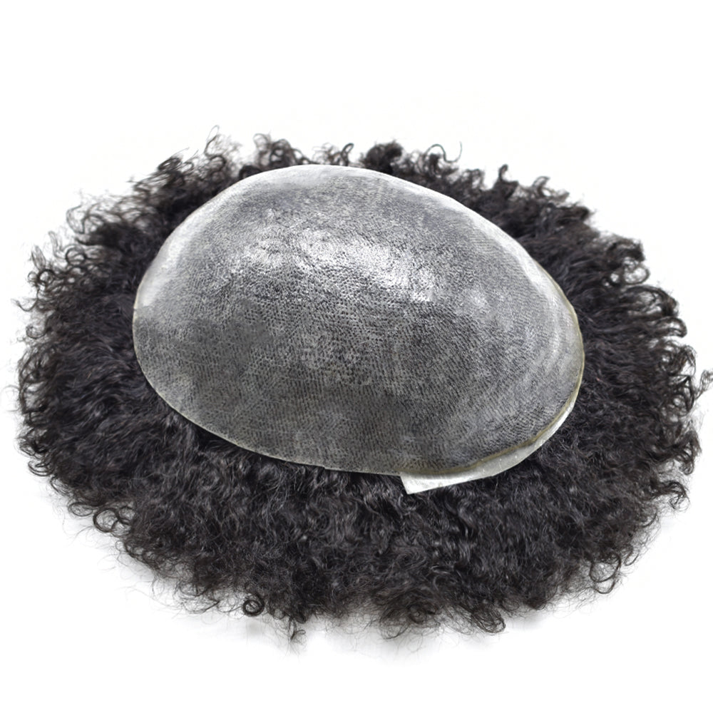 SINGA HAIR Afro Toupee For Black Men Full PU Curly Hair Unit For American African Men US Stock