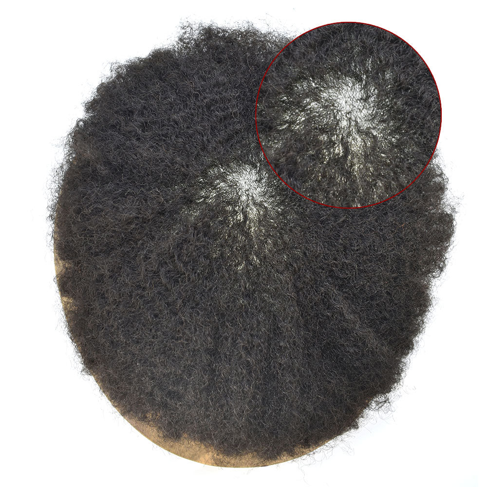 SINGA HAIR Thin Skin PU Afro Toupee for Black Men Hair Units for African American Men Hair System Afro Brazilian Hair Replacement System