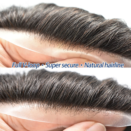 SINGA HAIR Men Frontal Hair System V-Looped PU Toupee for Men Natural Hairline Mens Toupee