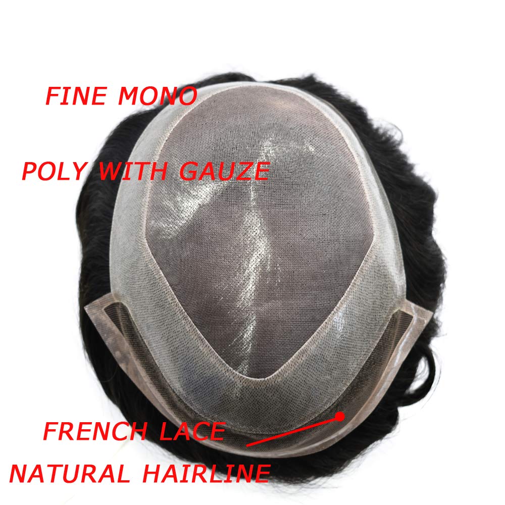 SINGA HAIR Mens Toupee Hair Pieces Lace Front Hair Unit Durable Fine Monofilament Hair Systems For Men Bleached Knots Natural Hairline