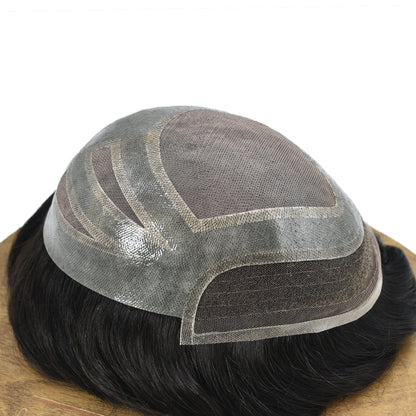 SINGA HAIR Fine Mono Mens Hair Pieces French Lace Front Men Toupee Poly Skin Hair Replacement System for Men