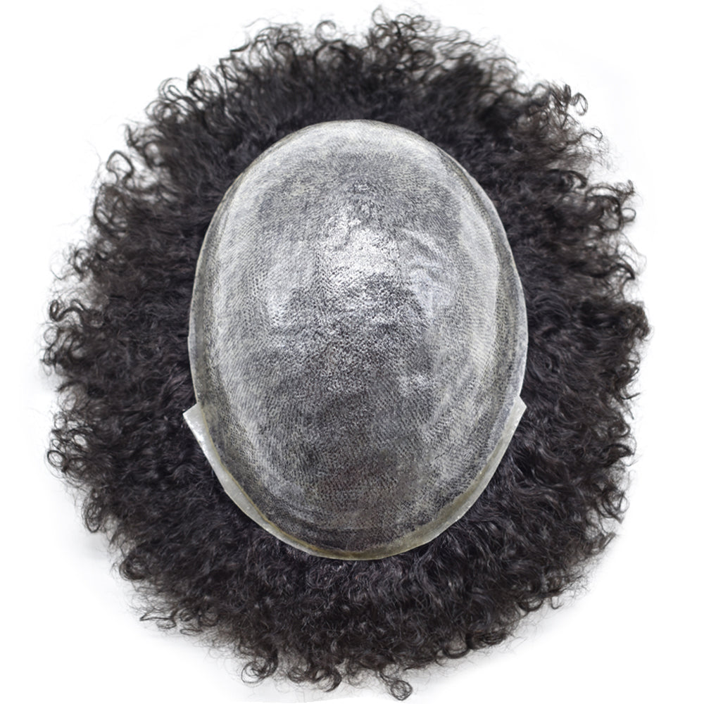 SINGA HAIR Afro Toupee For Black Men Full PU Curly Hair Unit For American African Men US Stock