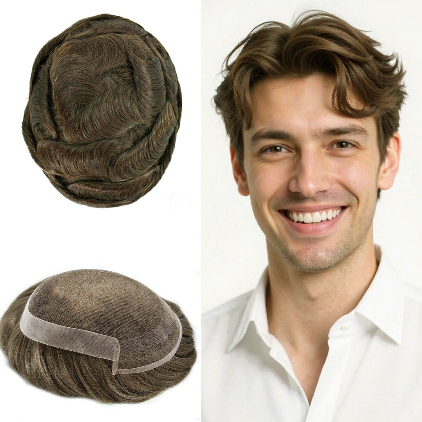 SINGA HAIR Toupee for Men Real Human Hair Piece French Lace Mens Hairpiece NPU Poly Coating Breathable Mens Toupee Hair Replacement System Natural Hairline